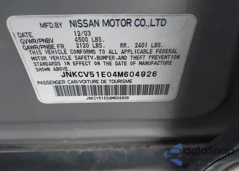 2004 Infiniti G35 from USA, damaged, VIN JNKCV51E04M604926